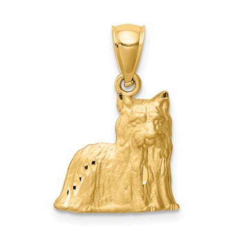 14K Satin Diamond-cut Yorkshire Terrier Dog Pendant