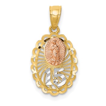 14K Two-tone with White Rhodium Our Lady of Guadalupe 15 Pendant