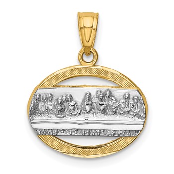 14K and White Rhodium The Last Supper Oval Pendant