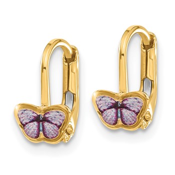 14K Enamel Butterfly Childrens Leverback Earrings — alternate view