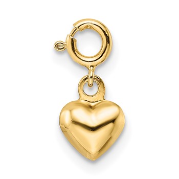 14K Polished 3-D Puffed Heart with Spring Ring Clasp Charm