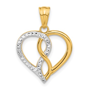 14K and White Rhodium Diamond-cut Infinity Heart Pendant