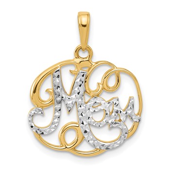 14k and White Rhodium Diamond-cut MOM in Fancy Pendant
