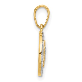 14k and White Rhodium Polished Floral Design Circle Pendant — alternate view