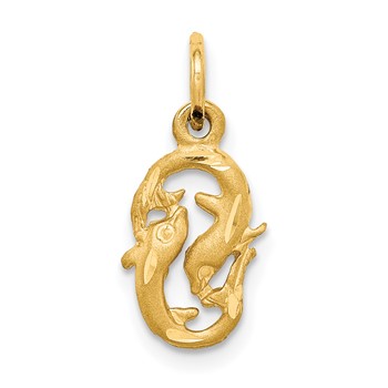 10k Rose Gold Satin Diamond-cut Pisces Zodiac Charm