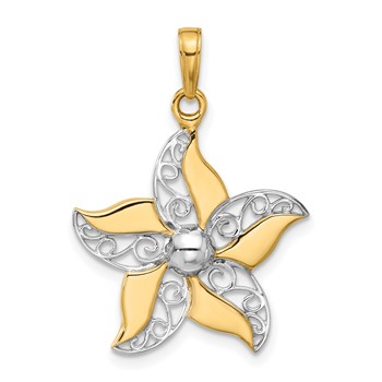 14k and White Rhodium Filigree Flower Pendant