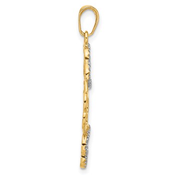 14k and White Rhodium Polished and Diamond-cut Flowers Pendant — alternate view