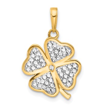 14k and White Rhodium Polished and Diamond-cut 4-Leaf Clover Pendant