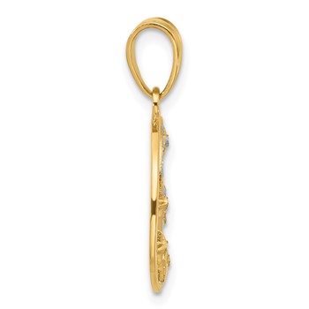 14K and White Rhodium Diamond-cut Moon and Stars Pendant — alternate view