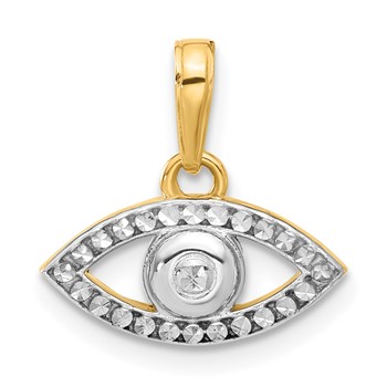 14K and White Rhodium Diamond-cut Evil Eye Pendant