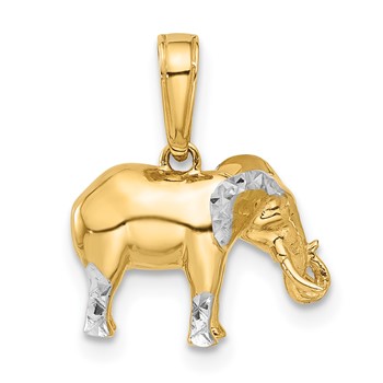 14k and White Rhodium Diamond-cut 3-D Elephant Pendant