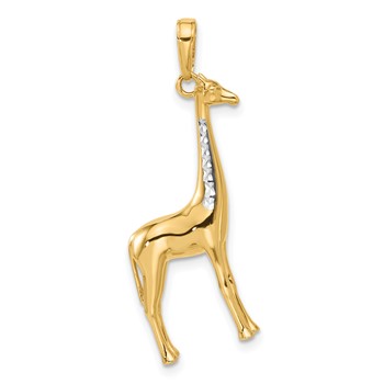 14K and White Rhodium Diamond-cut 3-D Giraffe Pendant