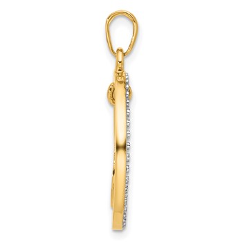 14k and White Rhodium Diamond-cut Anchor Dangle in Circle Pendant — alternate view