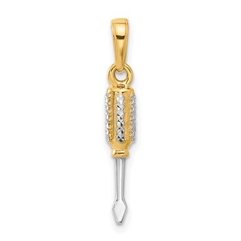 14K and White Rhodium Diamond-cut 3-D Flathead Screwdriver Pendant