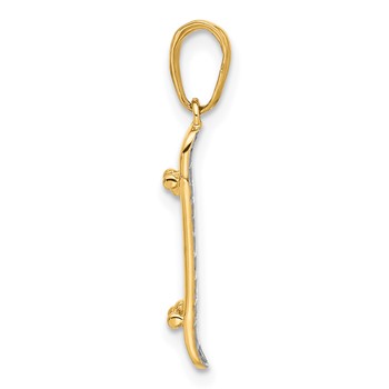 14k and White Rhodium Diamond-cut Skateboard Pendant — alternate view