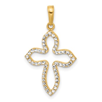 14k and White Rhodium D/C Pointed Cross Pendant