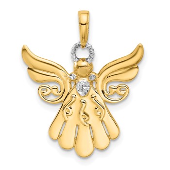 14k and White Rhodium Diamond-cut Angel Pendant