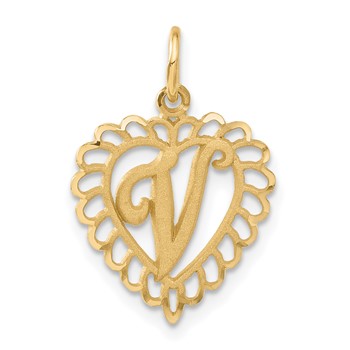 14k Heart Letter U Charm