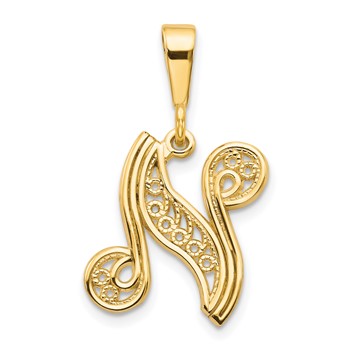 14KY Polished Script Filigree Letter Z Initial Pendant
