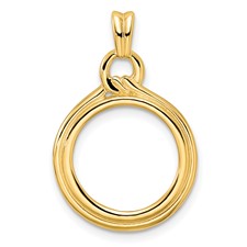 Image of Wideband Distinguished Coin Jewelry 14k Polished Loop and Knot 14.0mm Prong Coin Bezel Pendant