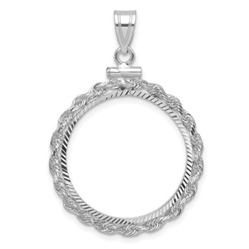 Wideband Distinguished Coin Jewelry 14k White Gold Polished Rope and Diamond-cut 21.6mm x 1.7mm Screw Top Coin Bezel Pendant