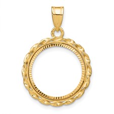 Image of Wideband Distinguished Coin Jewelry 14k Polished Diamond-cut and Wide Twisted Wire 16.5mm Prong Coin Bezel Pendant