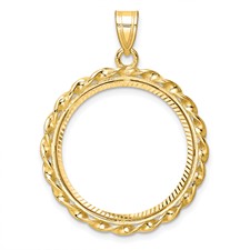 Image of Wideband Distinguished Coin Jewelry 14k Polished Diamond-cut and Wide Twisted Wire 22.0mm Prong Coin Bezel Pendant