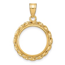 Image of Wideband Distinguished Coin Jewelry 14k Polished Wide Twisted Wire 16.5mm Prong Coin Bezel Pendant