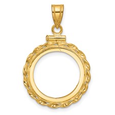 Image of Wideband Distinguished Coin Jewelry 14k Polished Wide Twisted Wire 14.0mm x 1.1mm Screw Top Coin Bezel Pendant