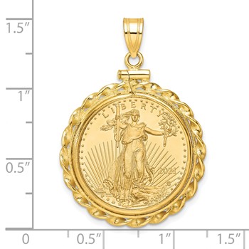 Wideband Distinguished Coin Jewelry 10k Polished Wide Twisted Wire Mounted 1/4oz American Eagle Screw Top Coin Bezel Pendant — alternate view