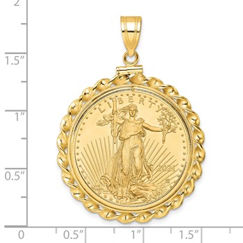Wideband Distinguished Coin Jewelry 10k Polished Wide Twisted Wire Mounted 1/2oz American Eagle Screw Top Coin Bezel Pendant — alternate view