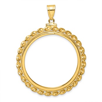 Wideband Distinguished Coin Jewelry 10k Polished Wide Twisted Wire 32.7mm x 3.00mm Screw Top Coin Bezel Pendant