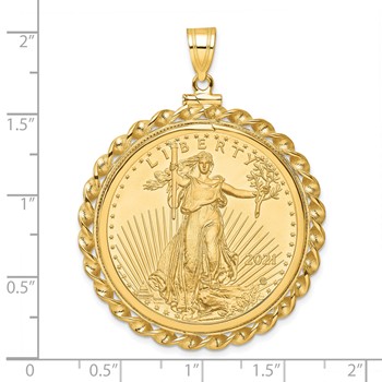 Wideband Distinguished Coin Jewelry 10k Polished Wide Twisted Wire Mounted 1oz American Eagle Screw Top Coin Bezel Pendant — alternate view