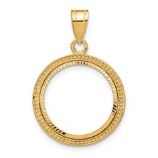 Image of Wideband Distinguished Coin Jewelry 14k Polished Beaded and Diamond-cut 16.5mm Prong Coin Bezel Pendant