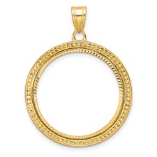 Image of Wideband Distinguished Coin Jewelry 14k Polished Beaded and Diamond-cut 22.0mm Prong Coin Bezel Pendant
