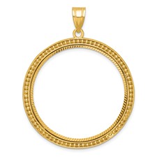Image of Wideband Distinguished Coin Jewelry 14k Polished Beaded and Diamond-cut 32.7mm Prong Coin Bezel Pendant