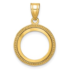 Image of Wideband Distinguished Coin Jewelry 14k Polished and Beaded 14.0mm Prong Coin Bezel Pendant