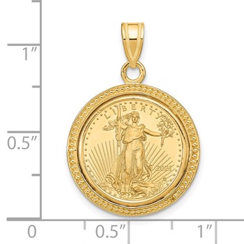 Wideband Distinguished Coin Jewelry 10k Polished and Beaded Mounted 1/10oz American Eagle Coin Bezel Pendant — alternate view