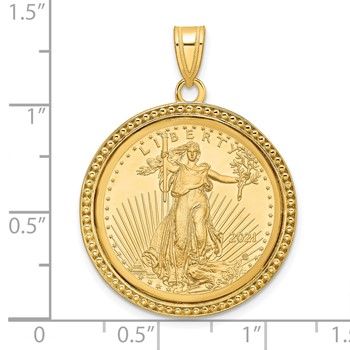Wideband Distinguished Coin Jewelry 10k Polished and Beaded Mounted 1/4oz American Eagle Coin Bezel Pendant — alternate view