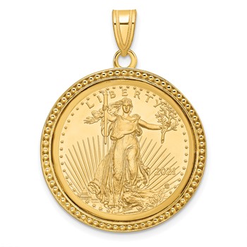 Wideband Distinguished Coin Jewelry 10k Polished and Beaded Mounted 1/4oz American Eagle Coin Bezel Pendant
