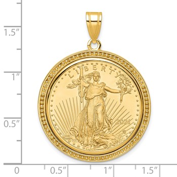 Wideband Distinguished Coin Jewelry 10k Polished and Beaded Mounted 1/2oz American Eagle Coin Bezel Pendant — alternate view
