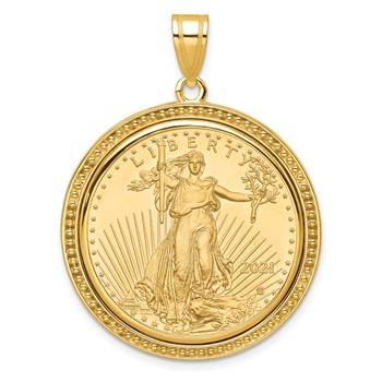 Wideband Distinguished Coin Jewelry 10k Polished and Beaded Mounted 1/2oz American Eagle Coin Bezel Pendant