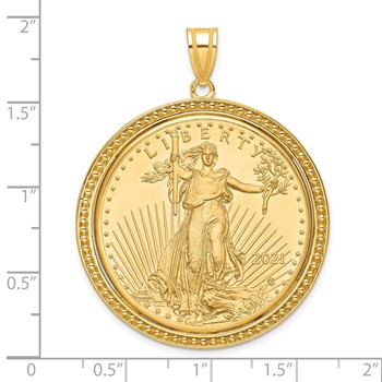 Wideband Distinguished Coin Jewelry 10k Polished and Beaded Mounted 1oz American Eagle Coin Bezel Pendant — alternate view