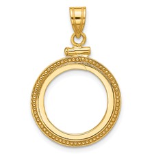 Image of Wideband Distinguished Coin Jewelry 14k Polished and Beaded 16.5mm x 1.35mm Screw Top Coin Bezel Pendant