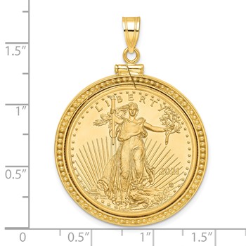 Wideband Distinguished Coin Jewelry 10k Polished and Beaded Mounted 1/2oz American Eagle Screw Top Coin Bezel Pendant — alternate view