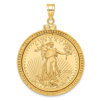 Wideband Distinguished Coin Jewelry 10k Polished and Beaded Mounted 1/2oz American Eagle Screw Top Coin Bezel Pendant