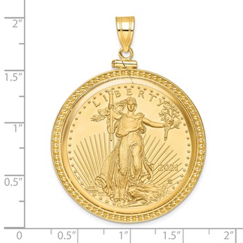 Wideband Distinguished Coin Jewelry 10k Polished and Beaded Mounted 1oz American Eagle Screw Top Coin Bezel Pendant — alternate view