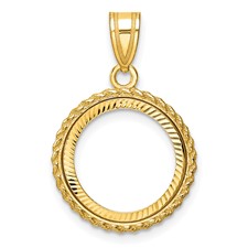 Image of Wideband Distinguished Coin Jewelry 14k Polished and Diamond-cut with Casted Rope 14.0mm Prong Coin Bezel Pendant