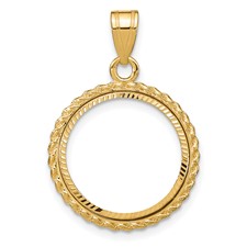 Image of Wideband Distinguished Coin Jewelry 14k Polished and Diamond-cut with Casted Rope 16.5mm Prong Coin Bezel Pendant