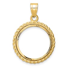 Image of Wideband Distinguished Coin Jewelry 14k Polished and Diamond-cut with Casted Rope 18.0mm Prong Coin Bezel Pendant